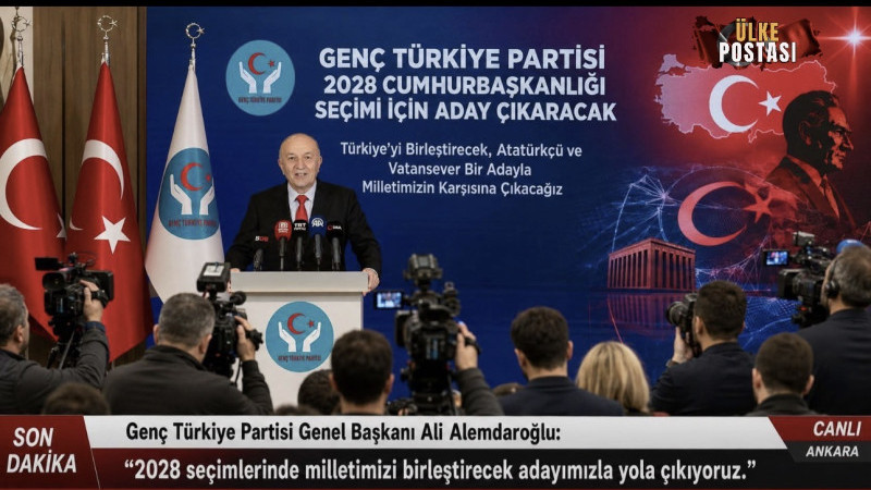 Genç Türkiye Partisi Genel Başkanı Ali Alemdaroğlu, parti genel merkezinde düzenlediği basın toplantısında 2028 yılında gerçekleştirilecek 